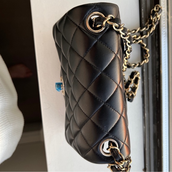 NWT Chanel Black CC Mini Square Lambskin Classic Flap w Receipt! Champagne HW - Picture 7 of 14